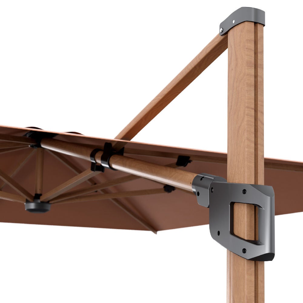 IASO Basics Calpe – Parasol déporté 3x3, toile couleur terre cuite, structure effet bois - 4