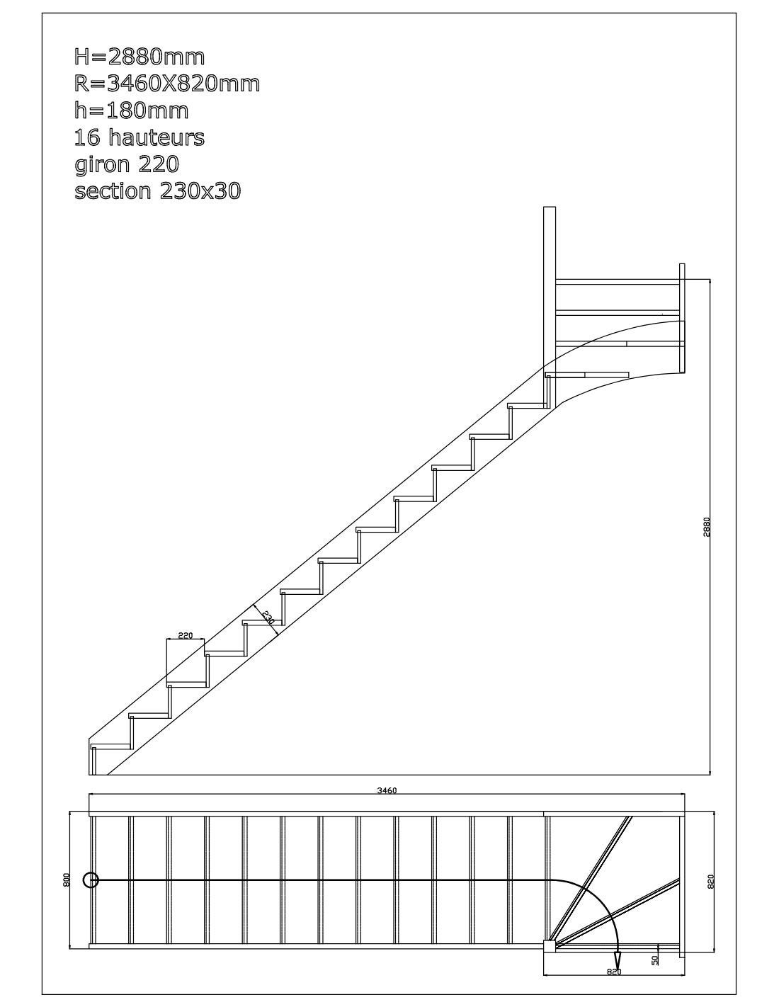 Escalier Quart Tournant Furka 288 Cm – Kit Recoupable- Haut à Droite Avec Contremarches Sapin H Sol Sol 288 Cm - 2