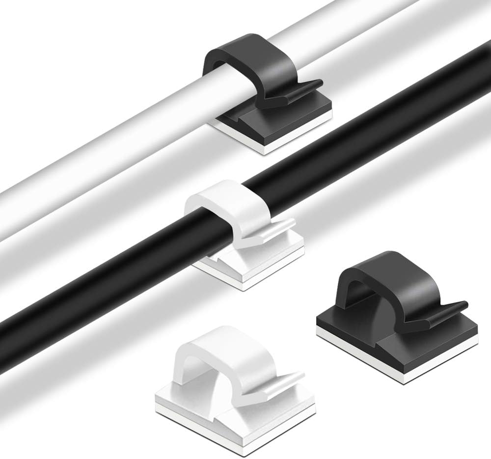 Clips et attache-câbles murales 60 pcs clips de câble adhésif,plastique organisateurs de cordon de câble Clip de gestion - noir, blanc - 4