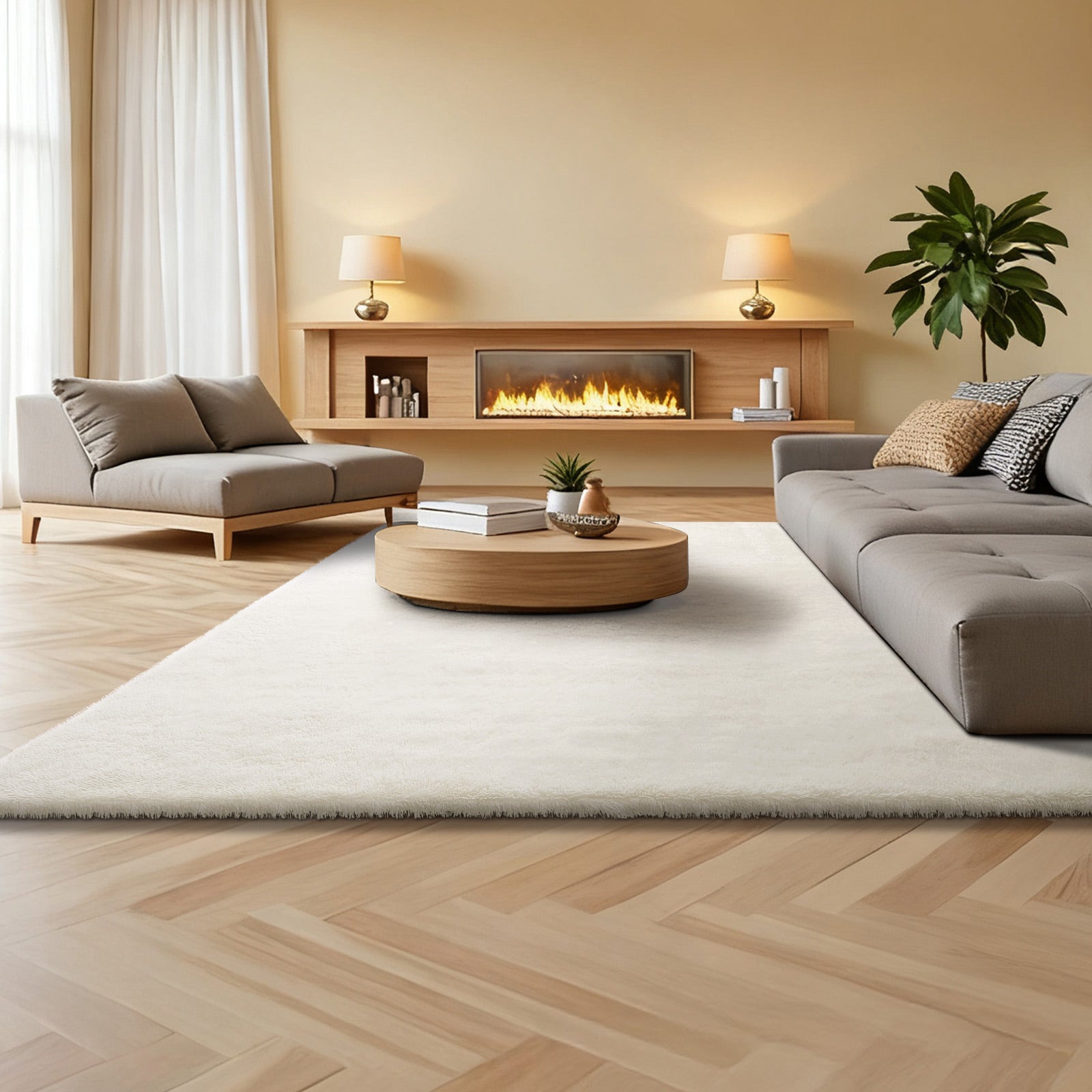 Tapete de sala VEVOR de pelo longo de 2,44 x 3,05 m, decoração moderna para interiores, antiderrapante, macio e espesso, não tecido, branco marfim - 8