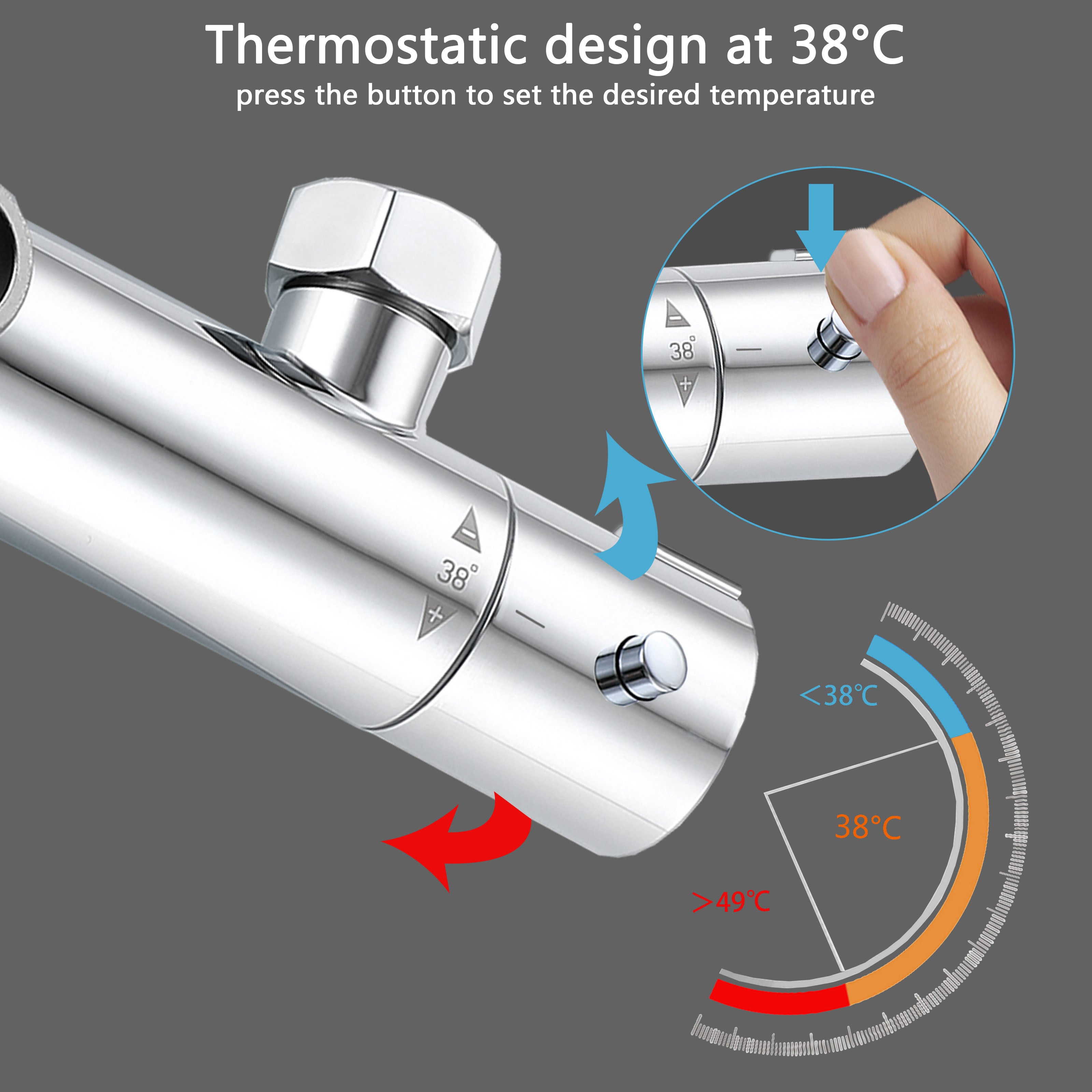 AICA Colonna doccia a ponte con soffione circolare 20x20cm, sistema doccia con miscelatore, cromato lucido - 5