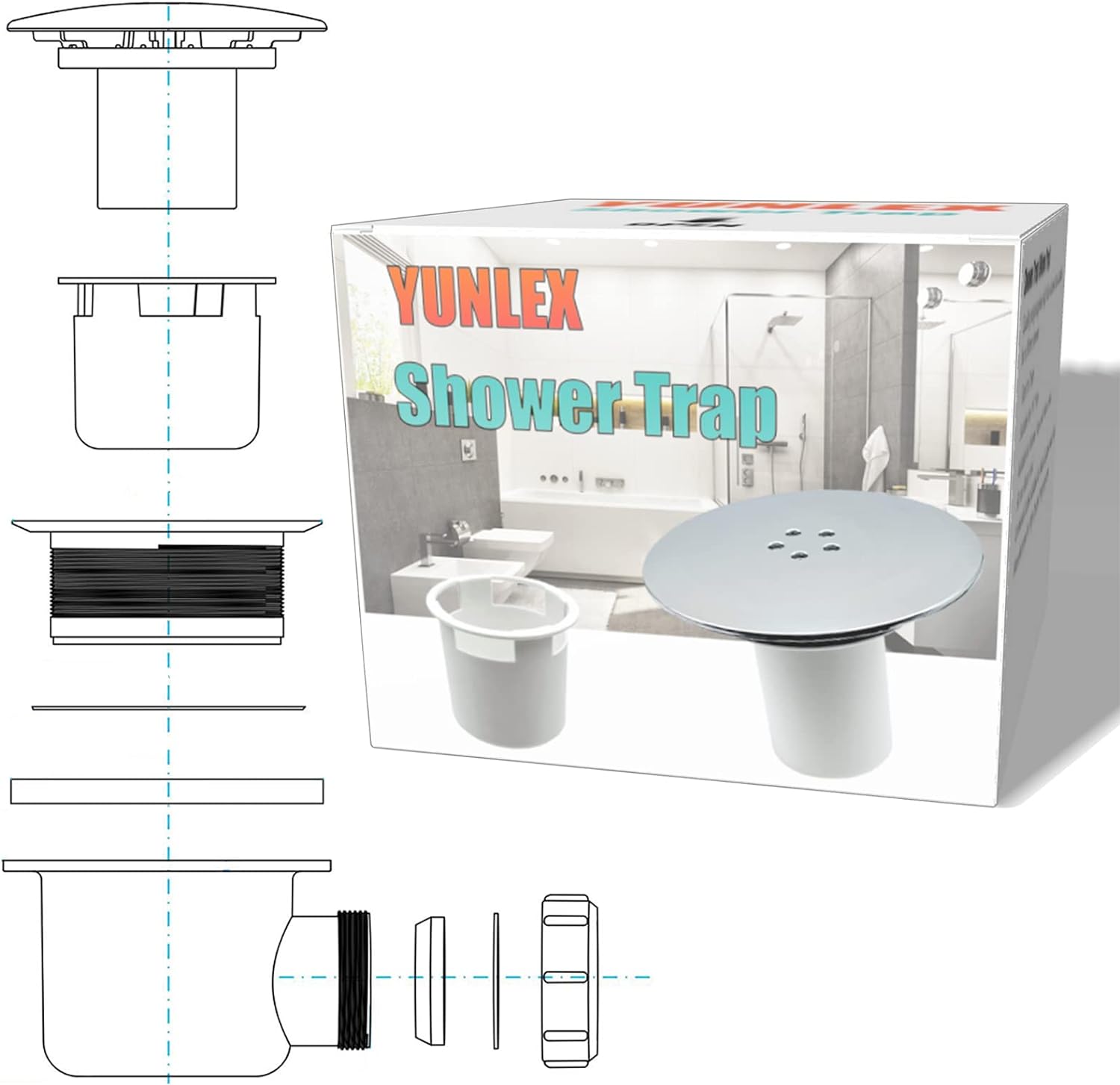 Couvercle de vidange de douche, couvercle de remplacement pour siphon de douche, couvercle de bonde de douche 90 mm/115 mm, couvercle de bonde de douc - 3
