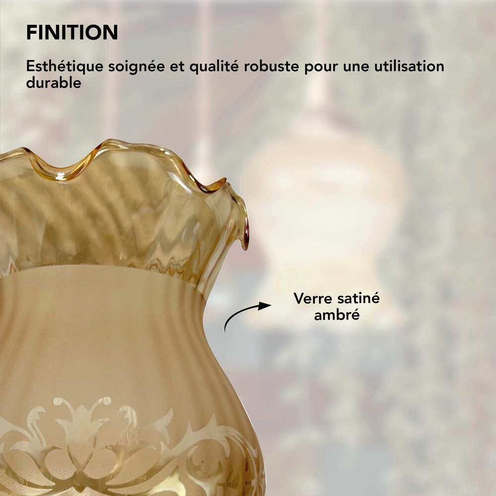 Abat jour verre satiné gravé ambré, forme Tulipe, diam. 130 mm - Tibelec - 7