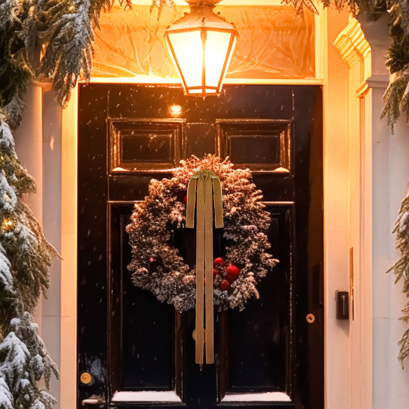 Lot de 6 nœuds de Noël en velours, grandes décorations de Noël vintage en velours, nœuds en ruban de velours pour sapins de Noël, marron - 5