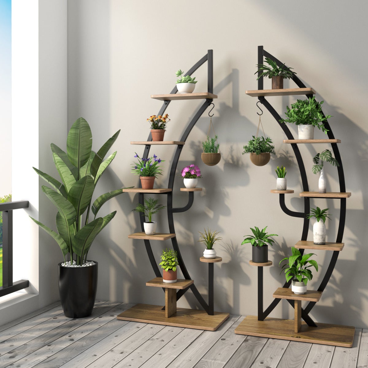 Estantería Metálica para Plantas 7 Niveles Soporte Curvado Media Luna ...