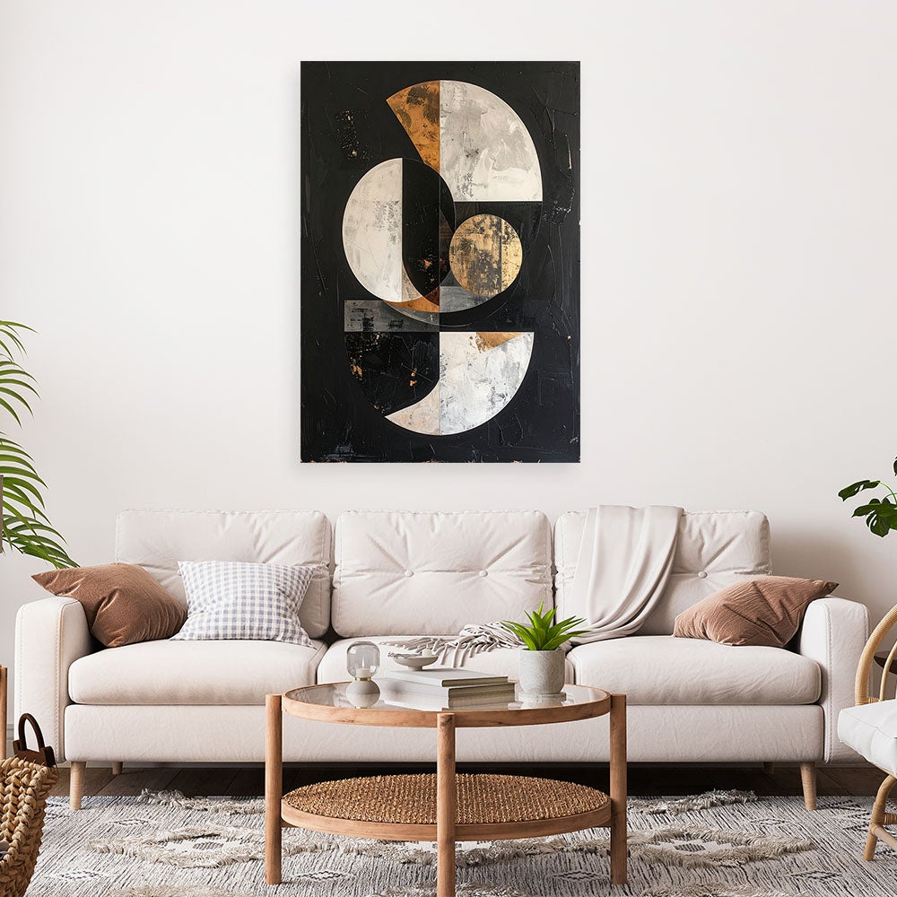 Obraz do salonu sypialni hotelu biura, Abstrakcja geometryczna czarno złota w stylu glamour 60x90 - 2