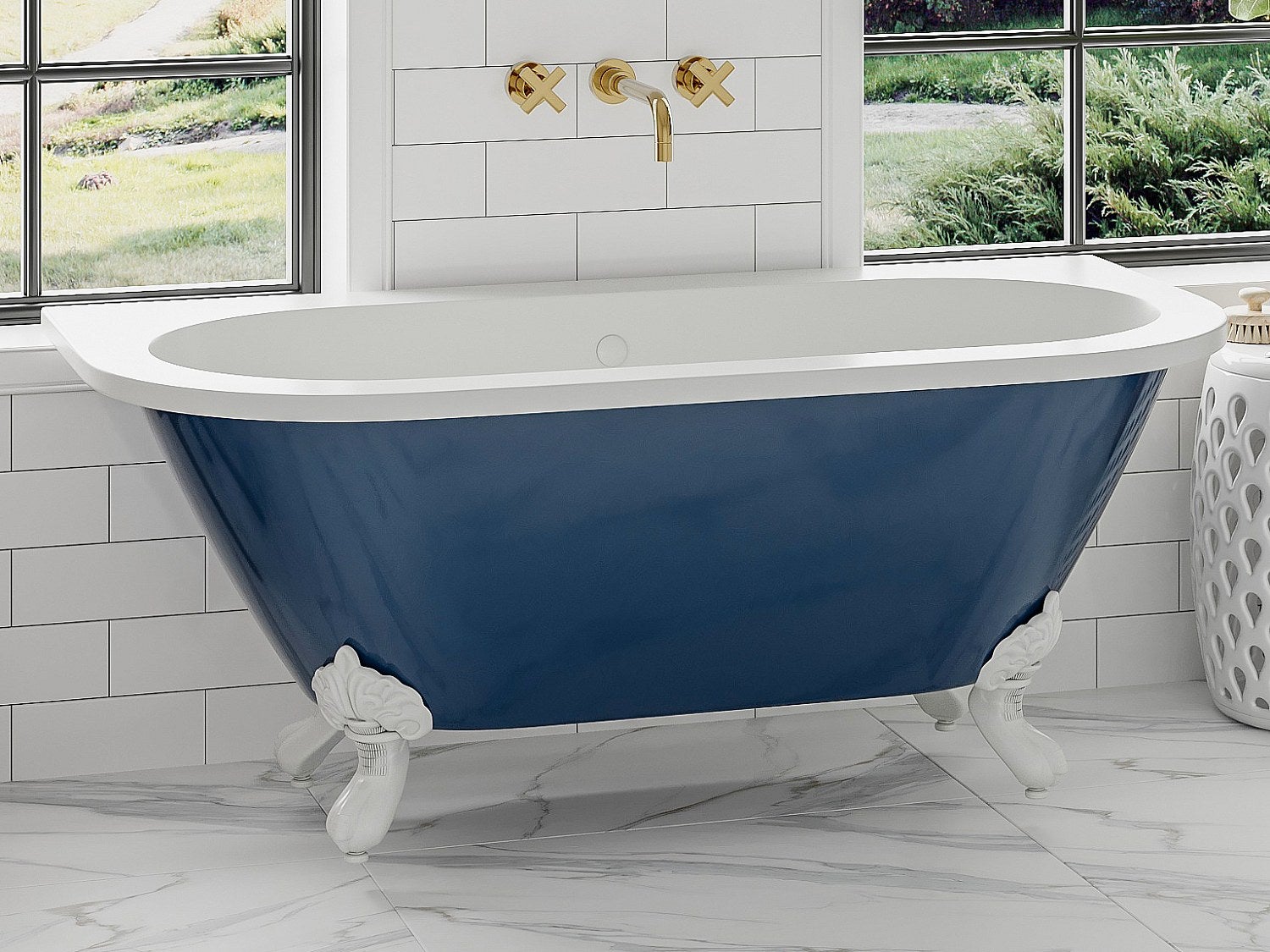 Wanna wolnostojąca przyścienna retro z nogami orle szpony - Niebieski z połyskiem - 154 l - 150 x 74 x 61 cm - BOLISA