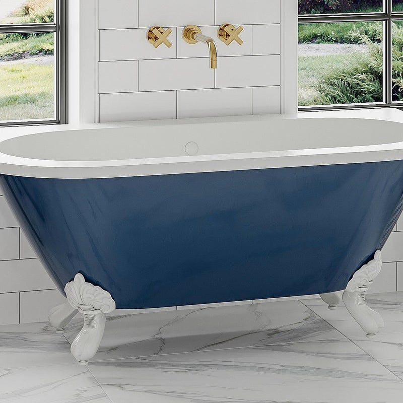 Wanna wolnostojąca przyścienna retro z nogami orle szpony - Niebieski z połyskiem - 154 l - 150 x 74 x 61 cm - BOLISA