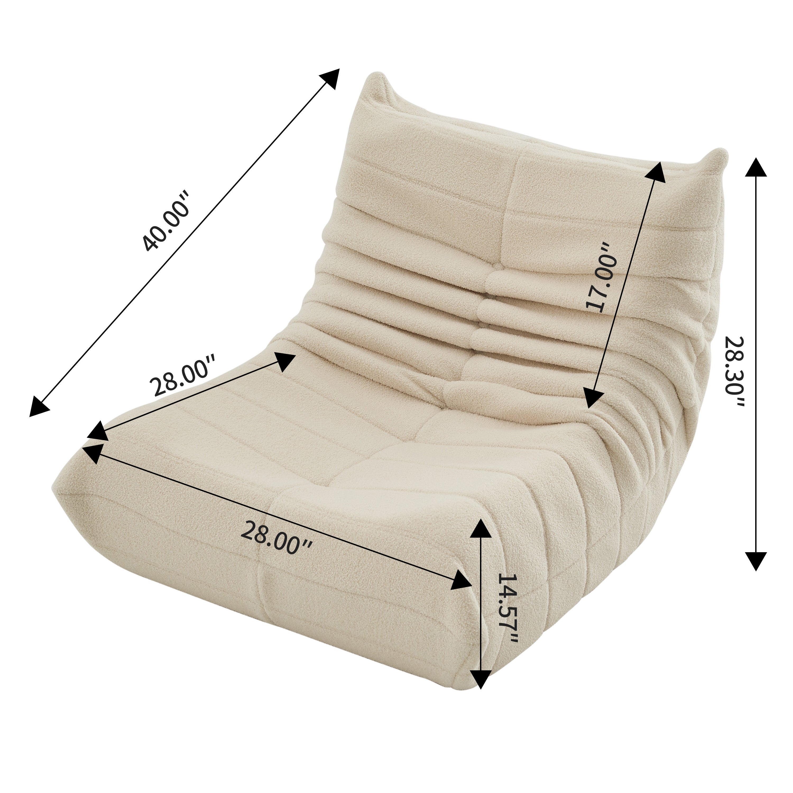 Fauteuil Paresseux pour salon, chambre à coucher, canapé simple, en mousse haute densité à rebond 40x28x28.3in Beige - 4