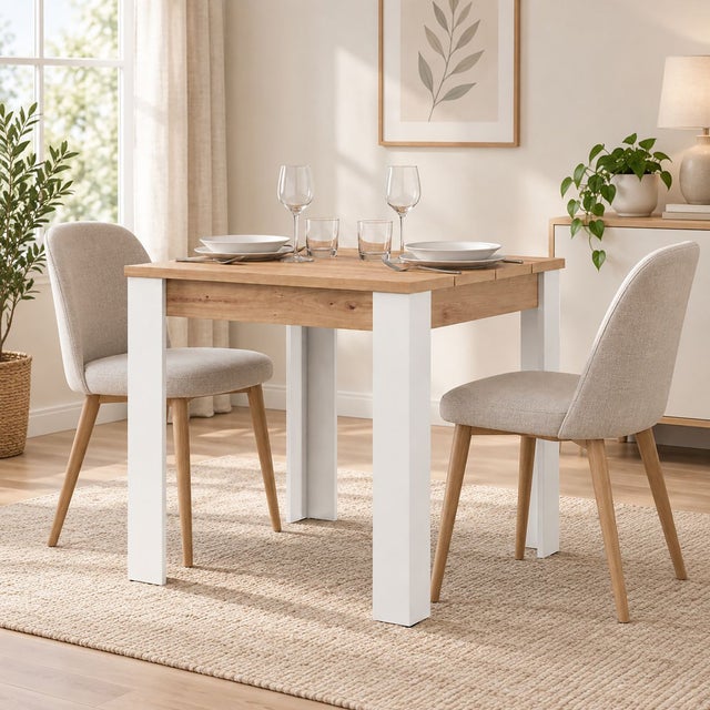 Tavolo Fisso, 4 Posti Ripiano Effetto Dogato, Forma Quadrato, 80x80x76h cm Marrone Rovere Nodi - Trosa