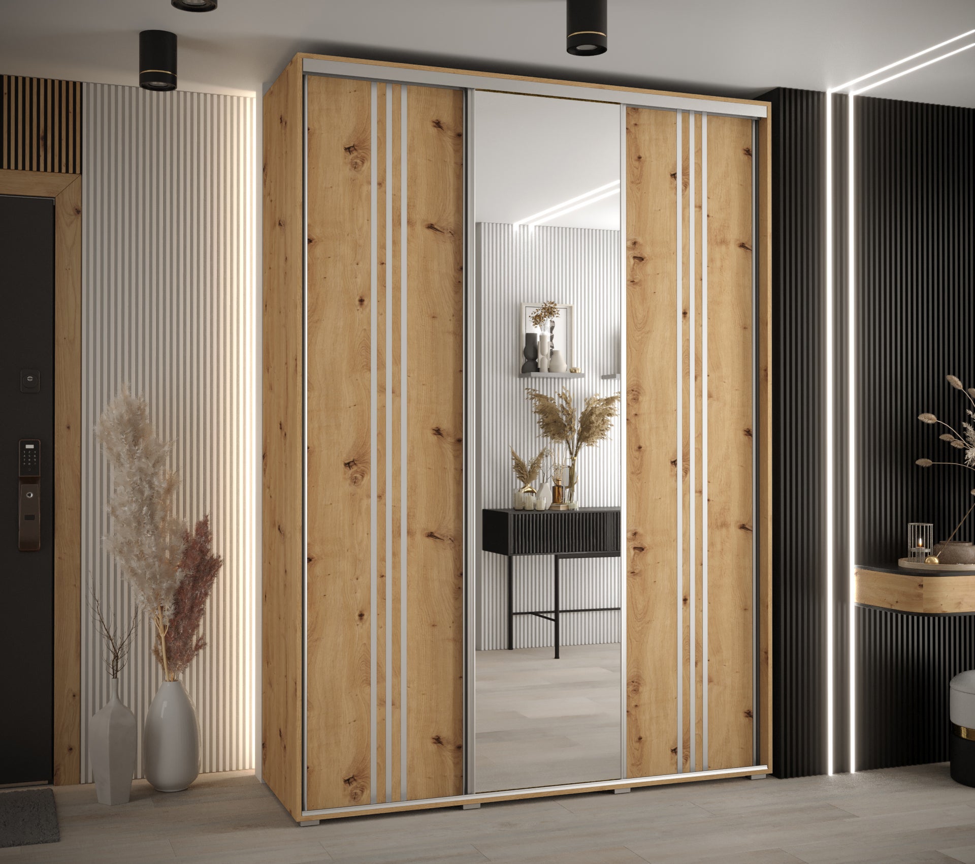 Szafa przesuwna z lustrem wysoka Davos 7 170 x 60 x 235,2 cm artisan + artisan + u. srebrny - Abiks Meble - 2