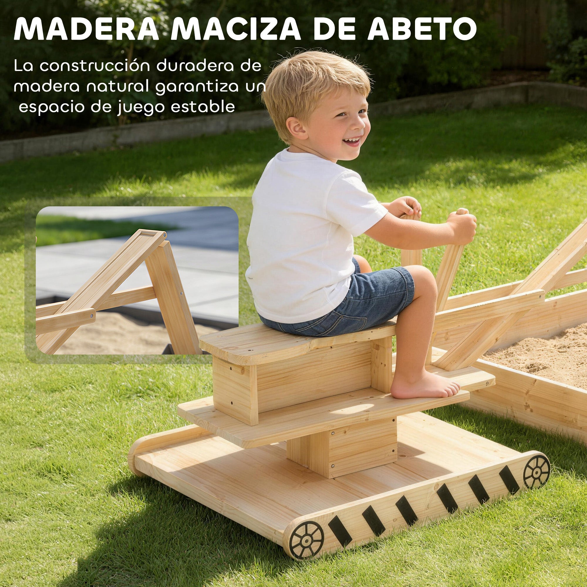 Bac à sable bois enfants 184x90x56cm avec pelle excavation, siège rotatif 360° et doublure, naturel - 8