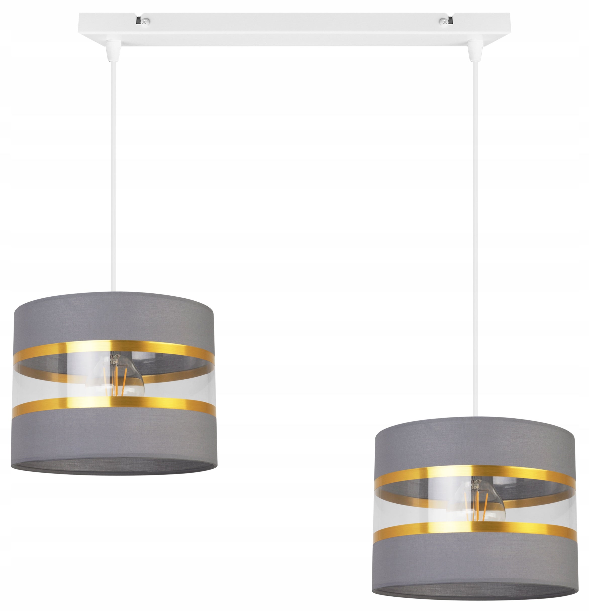 Lampa sufitowa wisząca Elegance Gold modern 2xE27 abażur walec biało/szary Light Home LH