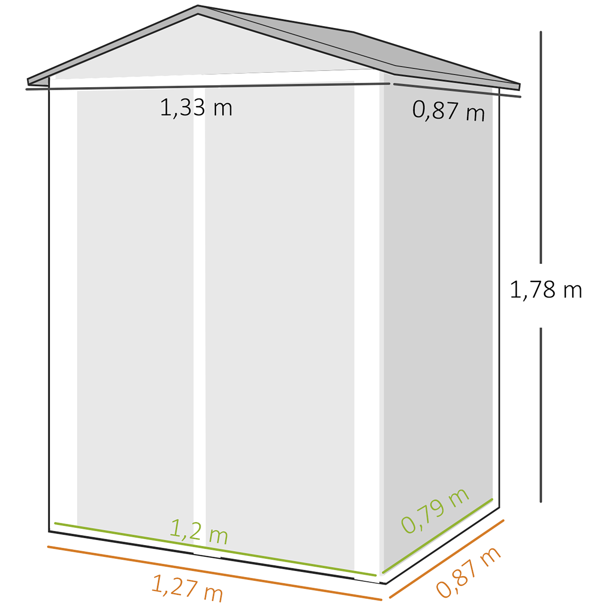 Caseta de Jardín Outsunny Acero Galvanizado Gris 133x87x178 cm - 3