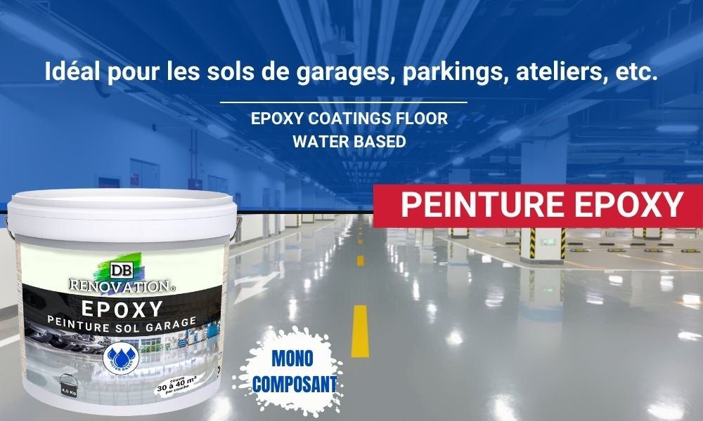 Peinture RESINE EPOXY pour sol béton Garage - Gris argent 9KG (60 à 80m²) PRET A L'EMPLOI - Trafic intense - Etanche et résistant - 5