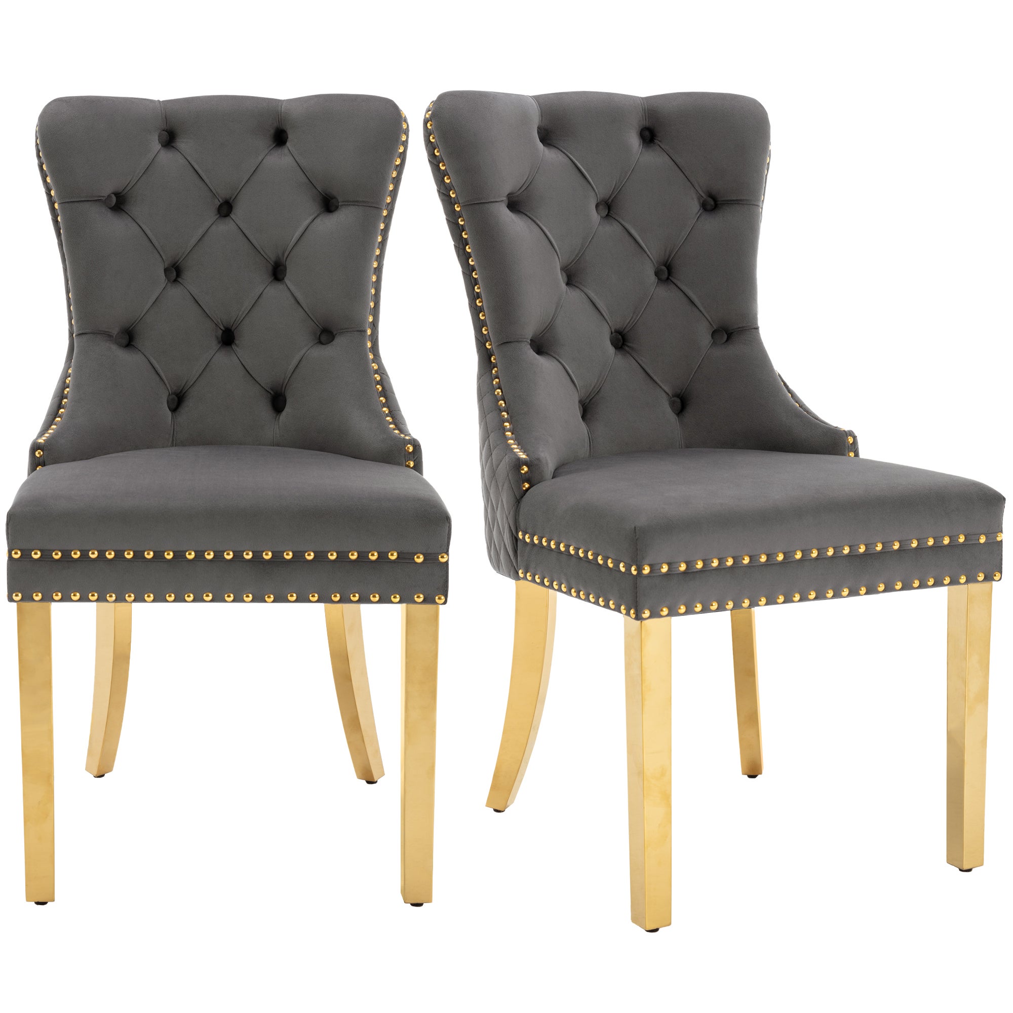 Lot De 2 Chaises De Salle à Manger En Velours Moutarde - Rembourrées, Pieds Noirs - 80 Cm