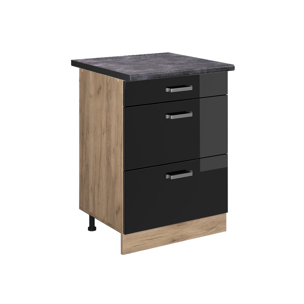 Vicco Szafka dolna do kuchni R-Line, Czarny wysoki połysk, 60 cm z szufladami, BP Antracyt