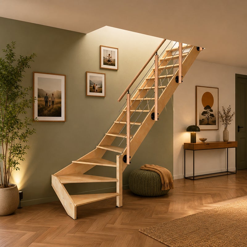 Escalier bois quart-tournant droit avec garde-corps, Novesta KORDO - 3