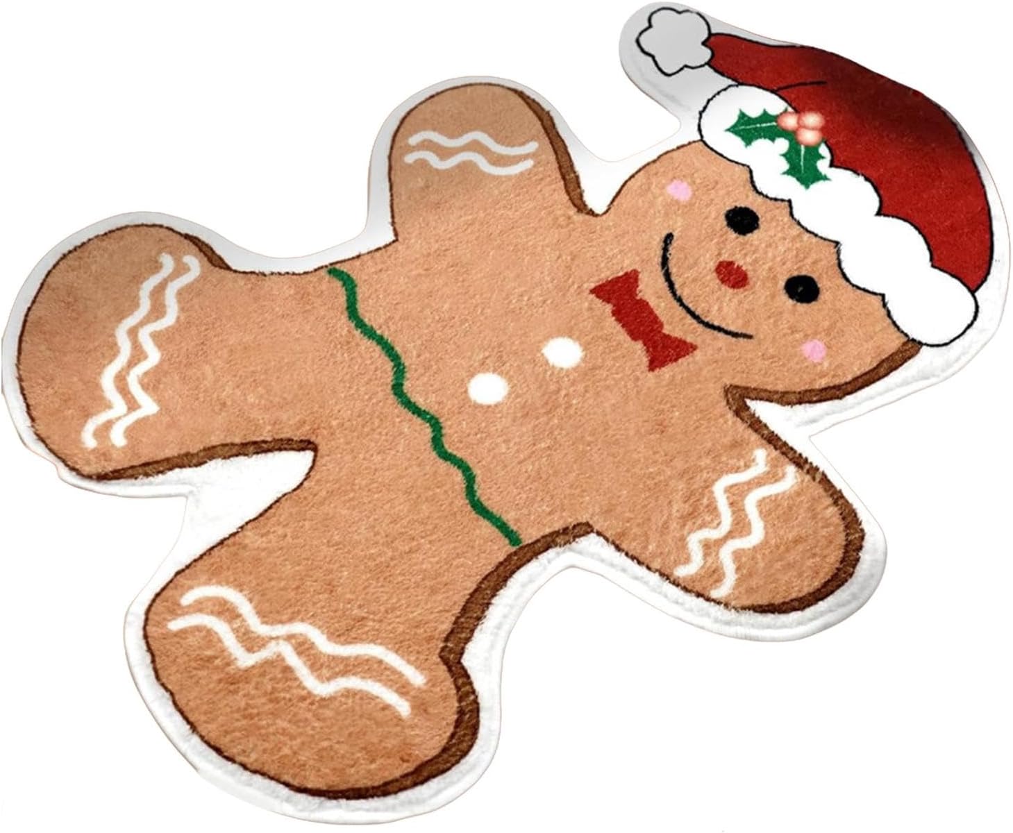 Zerbino Natalizio Morbido A Forma Di Omino Pan Di Zenzero | 40x60 Cm | Antiscivolo Per Interni | Regalo Decorazione Casa