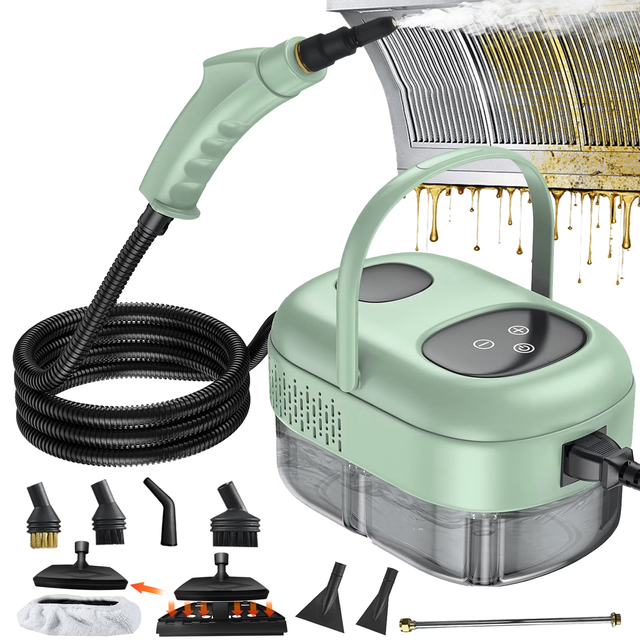 Limpiador a vapor de alta presión de 2500 W con cabezales de cepillo, tanque de agua de 1 L, 6 configuraciones de velocidad, para limpieza del hogar