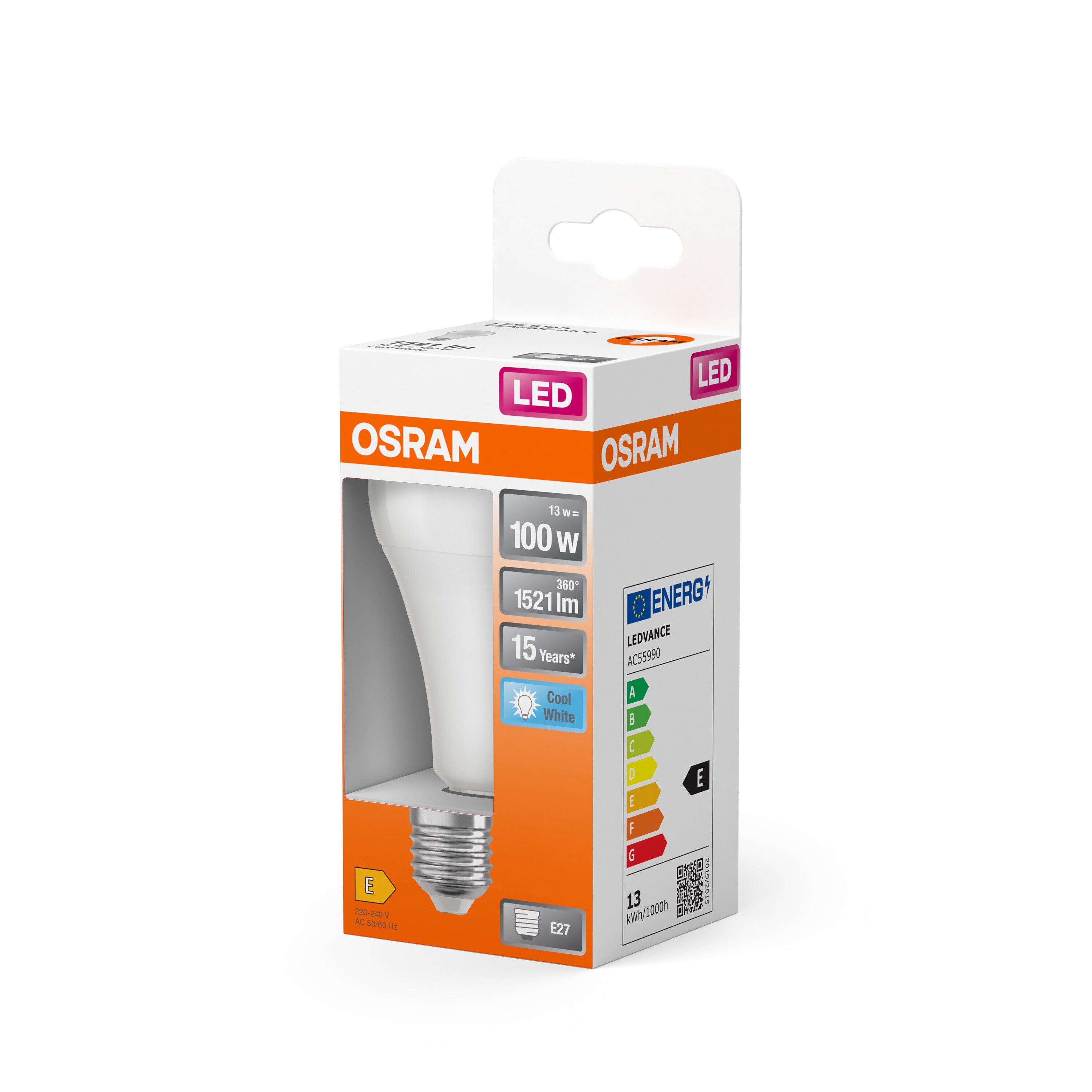 OSRAM Ampoule LED - E27 - Cool White - 4000 K - 13 W - remplacement pour 100-W-Incandescent bulb - givré - LED STAR CLASSIC A - 4