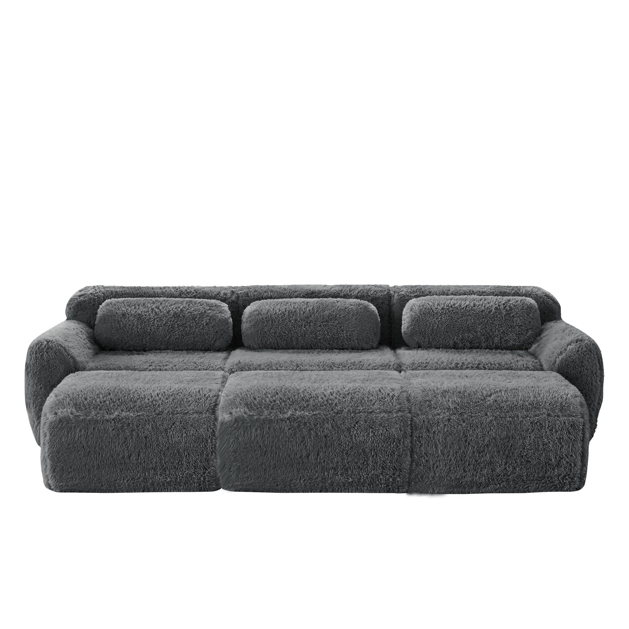 Canapés Cloud sans os, tissu peluche doux, canapé-lit modulable avec 3 poufs, canapé 3 places, canapé confortable pour le salon, gris - 4