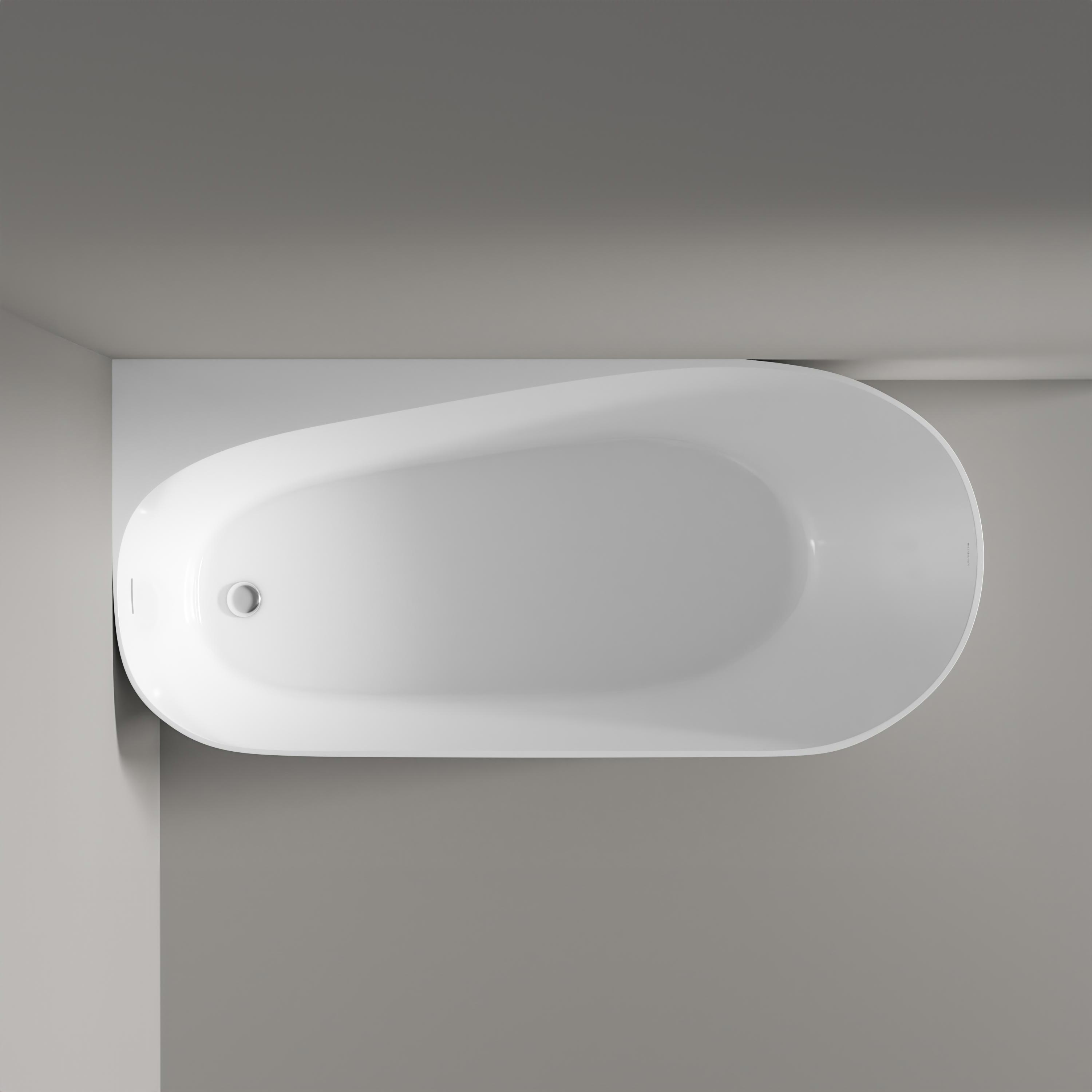 BERNSTEIN - Baignoire d'angle semi-îlot Acrylique Ovale Salle de Bain avec Bonde et trop plein - Blanc - 170x78x58cm - Garantie 5 ans - ONDA CORNER - 2
