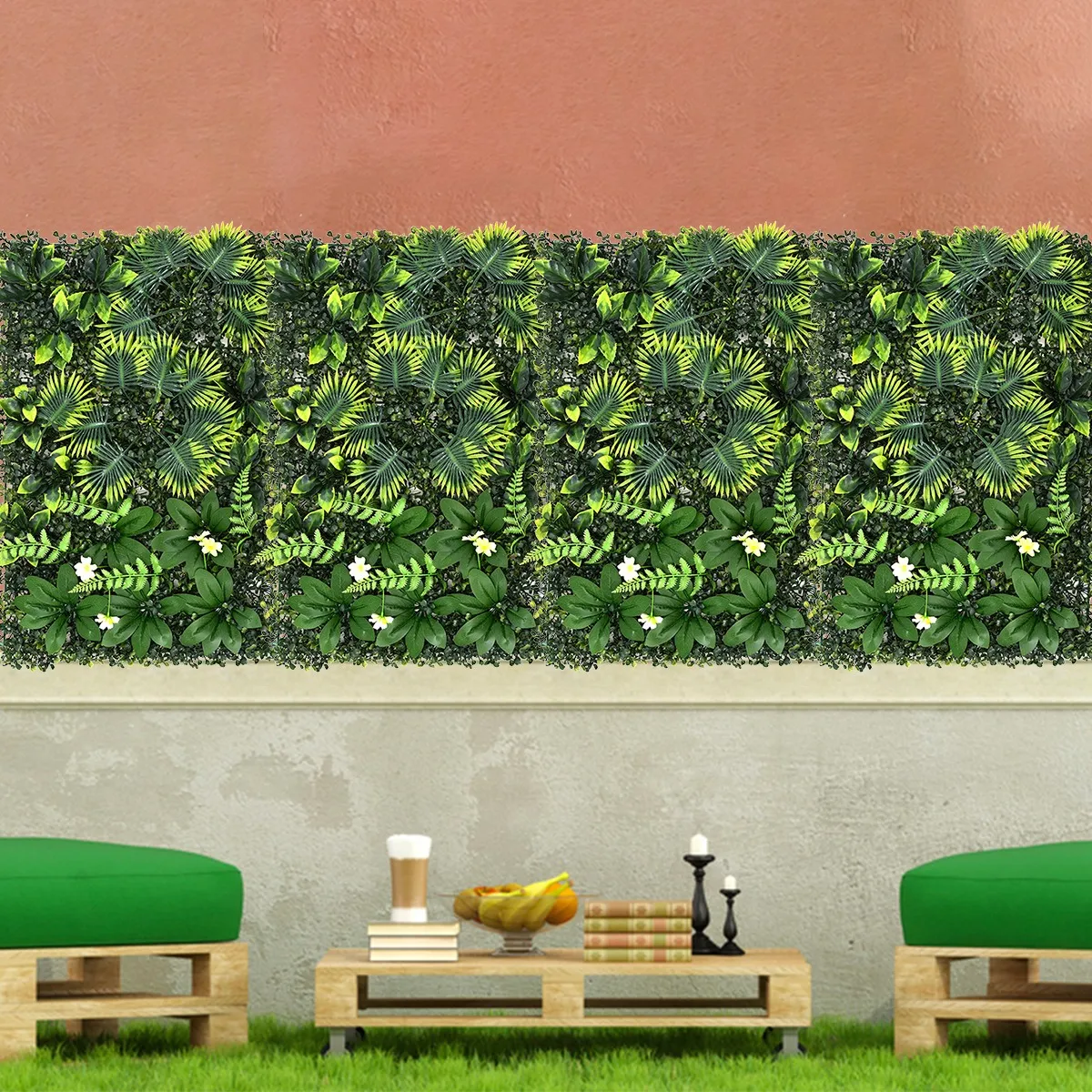 Mur végétal artificiel, haie artificielle, clôture brise-vue avec protection UV, toile de fond en verdure artificielle, 60 cm x 40 cm - 6