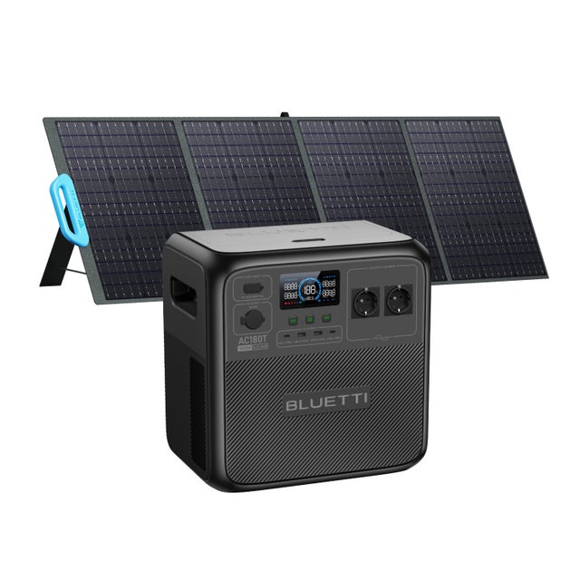 BLUETTI Generador Solar AC180T(1433Wh/1800W) con Panel Solar PV200(200W), Baterías LiFePO4, Intercambiable para Camping, Aventuras al Aire Libre
