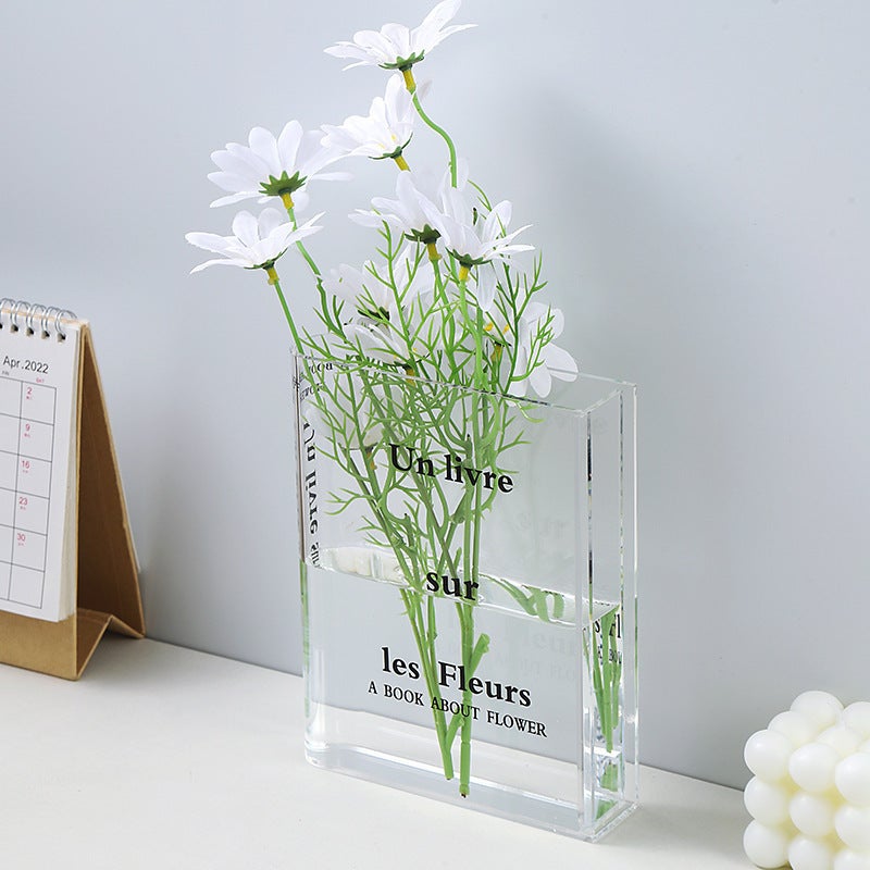 Set De 2 Jarrones Con Forma De Libro, Acrílico Transparente, 15x20x4 Cm, Para Flores Naturales O Secas, Decoración Moderna Para Hogar