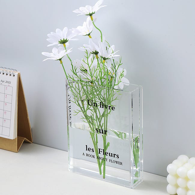 Set De 2 Jarrones Con Forma De Libro, Acrílico Transparente, 15x20x4 Cm, Para Flores Naturales O Secas, Decoración Moderna Para Hogar
