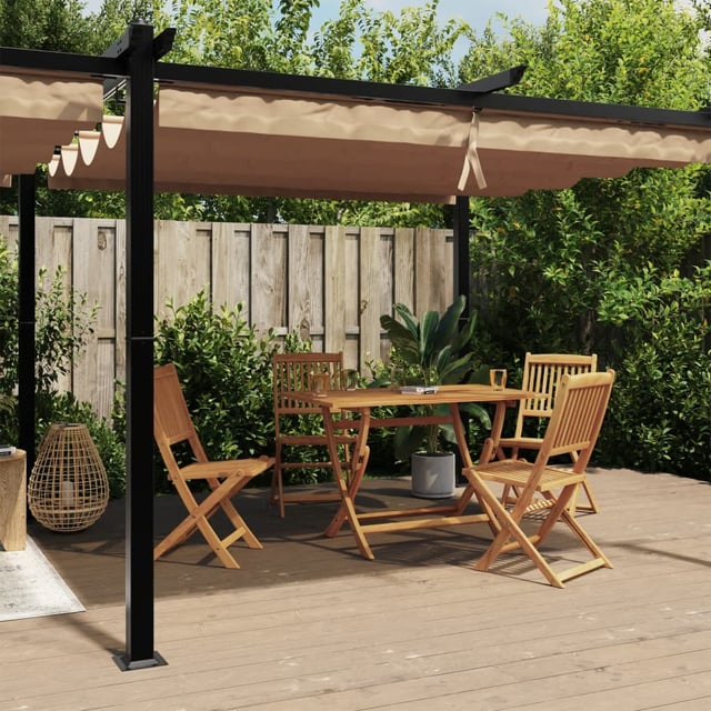 Gazebo da giardino con tetto retrattile tortora 3x6 mt in alluminio