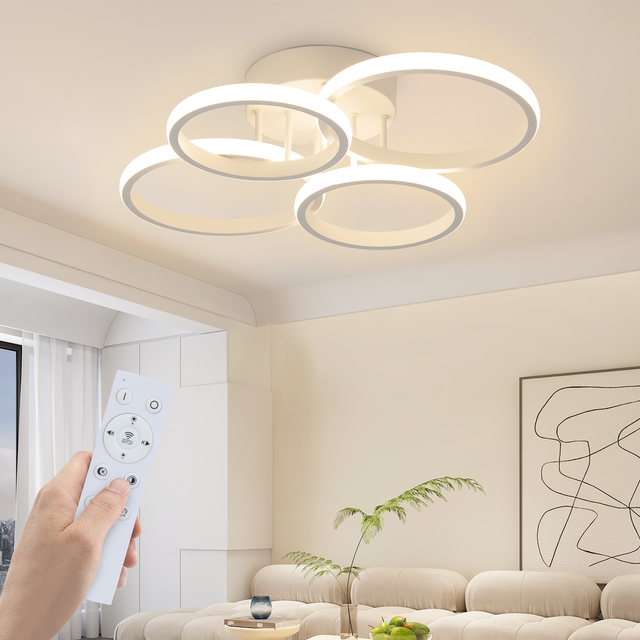 ZMH Nowoczesna biała lampa sufitowa LED 48W 55cm ściemnialna z pilotem do salonu i sypialni