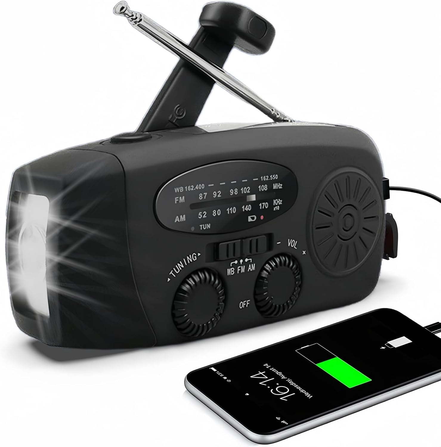 Solarne radio awaryjne z możliwością nakręcania i na baterie - Radio na korbkę - Radio awaryjne - Latarka