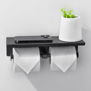 Auralum MAX Porte Rouleau de Papier Toilette Inox,Installation avec Vis,avec Etagère Téléphone Portable Support Mural Double pour Salle Bains (Noir)
