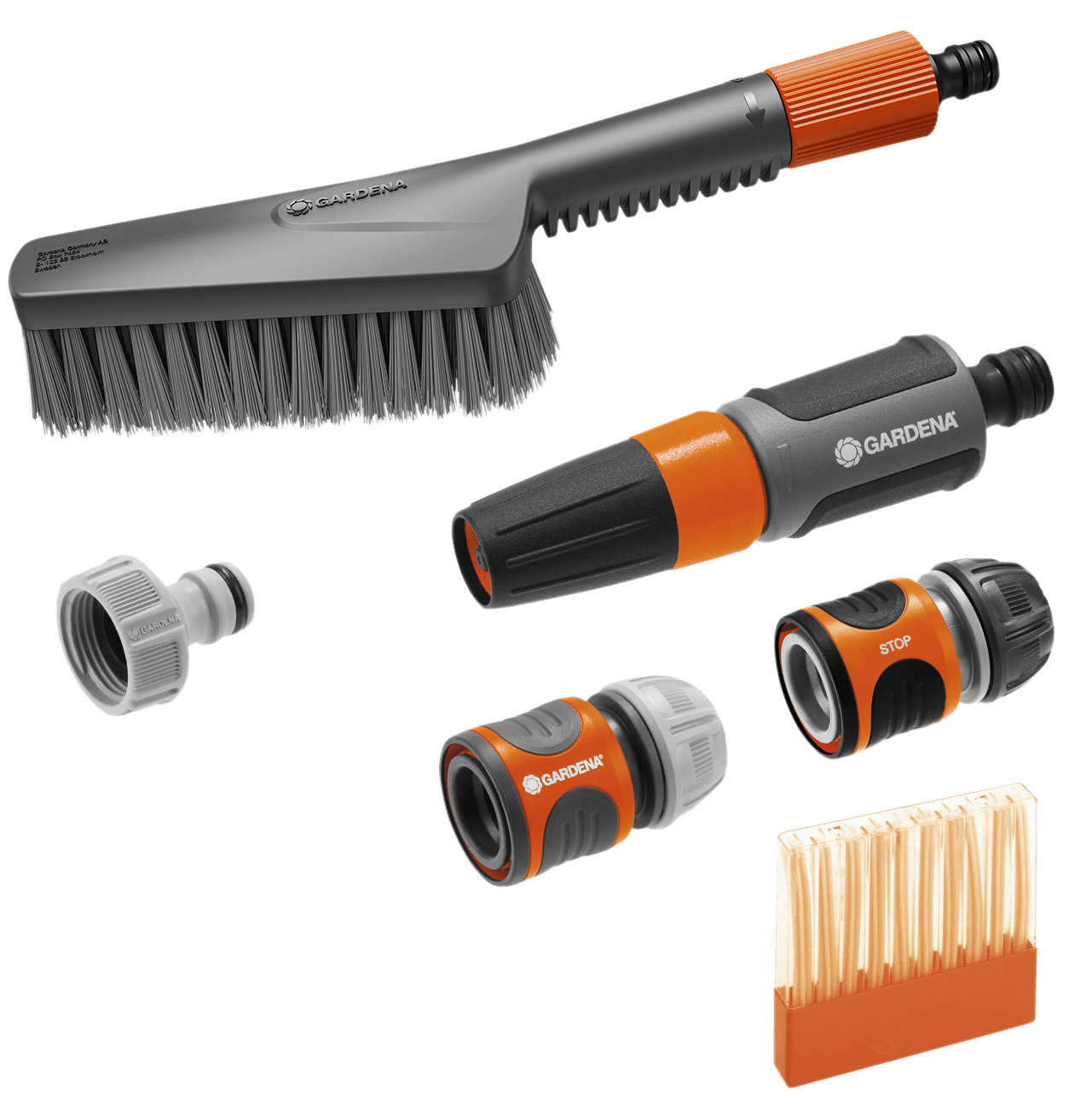 Gardena Cleansystem Kit De Lavage Avec Manche M De 150 Cm Et Brosse à Manche Dure : Kit Pratique, Idéal Pour Le Nettoyage Humide De Grandes Zones Peu Sensibles, Pastilles De Nettoyage