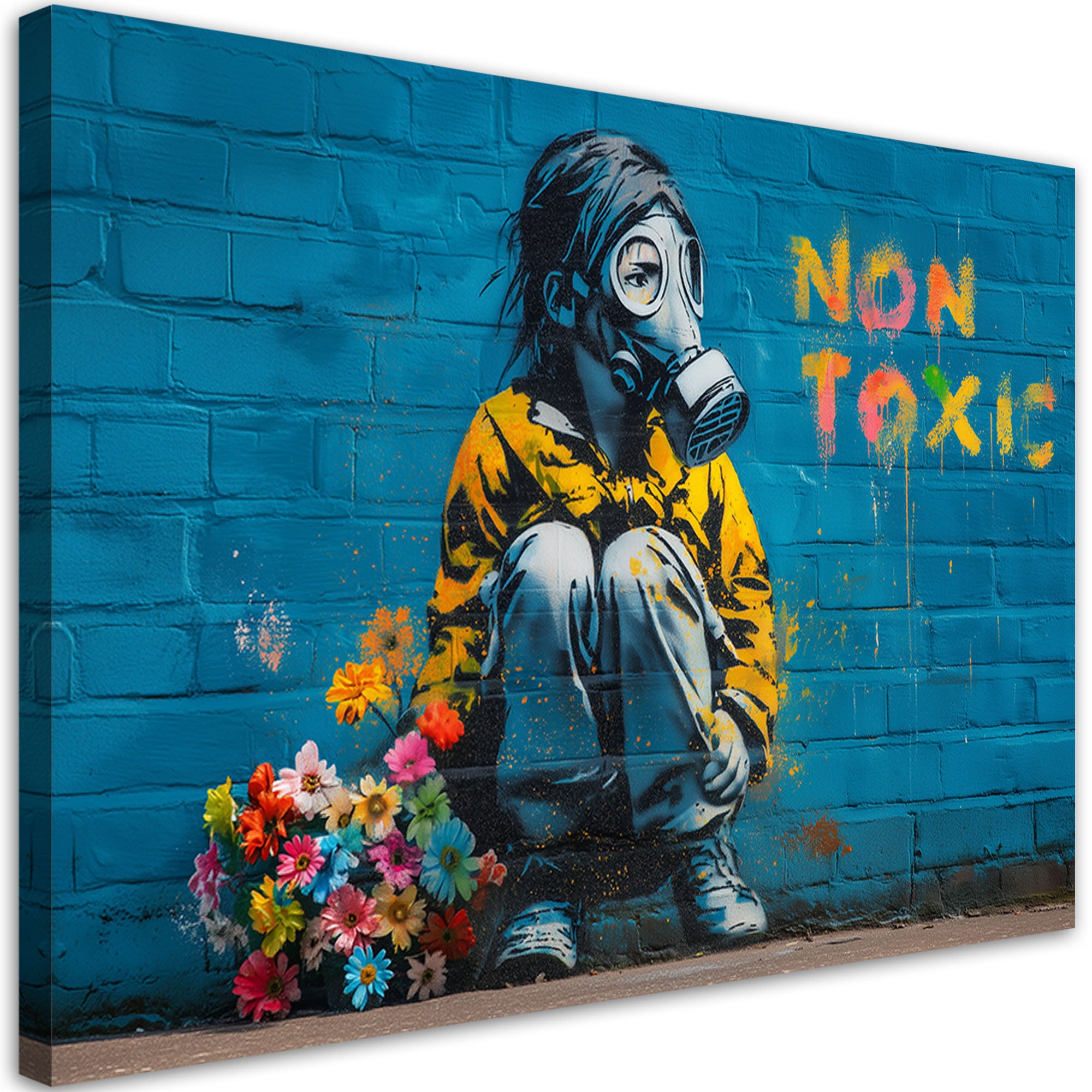 Obraz na płótnie, Dziewczynka z kwiatami Street Art 60x40