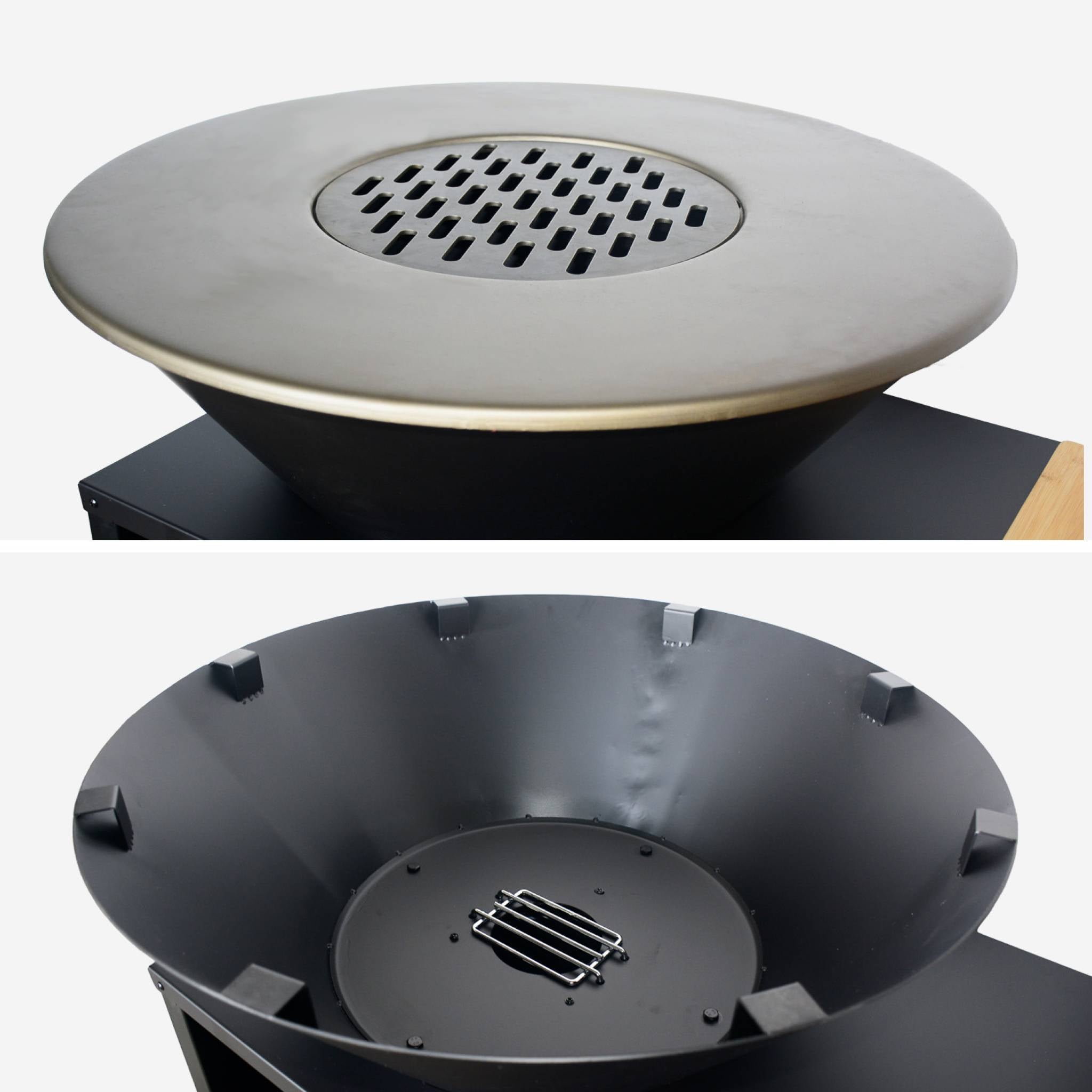 Brasero barbecue Ø80cm - Stromboli - coloris noir avec grille de cuisson et espace de rangement. L 138 x P 82 x H 114 cm - 7