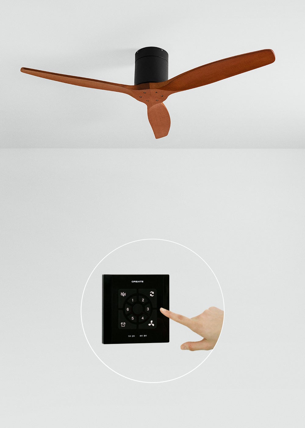 CREATE - WIND CALM M - Ventilateur de plafond silencieux 40W avec pales techniques en ABS Ø132cm sans eclaraige avec contrôleur mural - 4