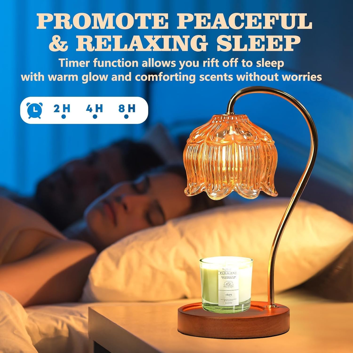 Lampe chauffe-bougie à intensité variable, cadeau de Père Noël secret pour femme, maman, amie,calendrier de l'Avent pour sa sœur,lampe vintage ambrée - 5