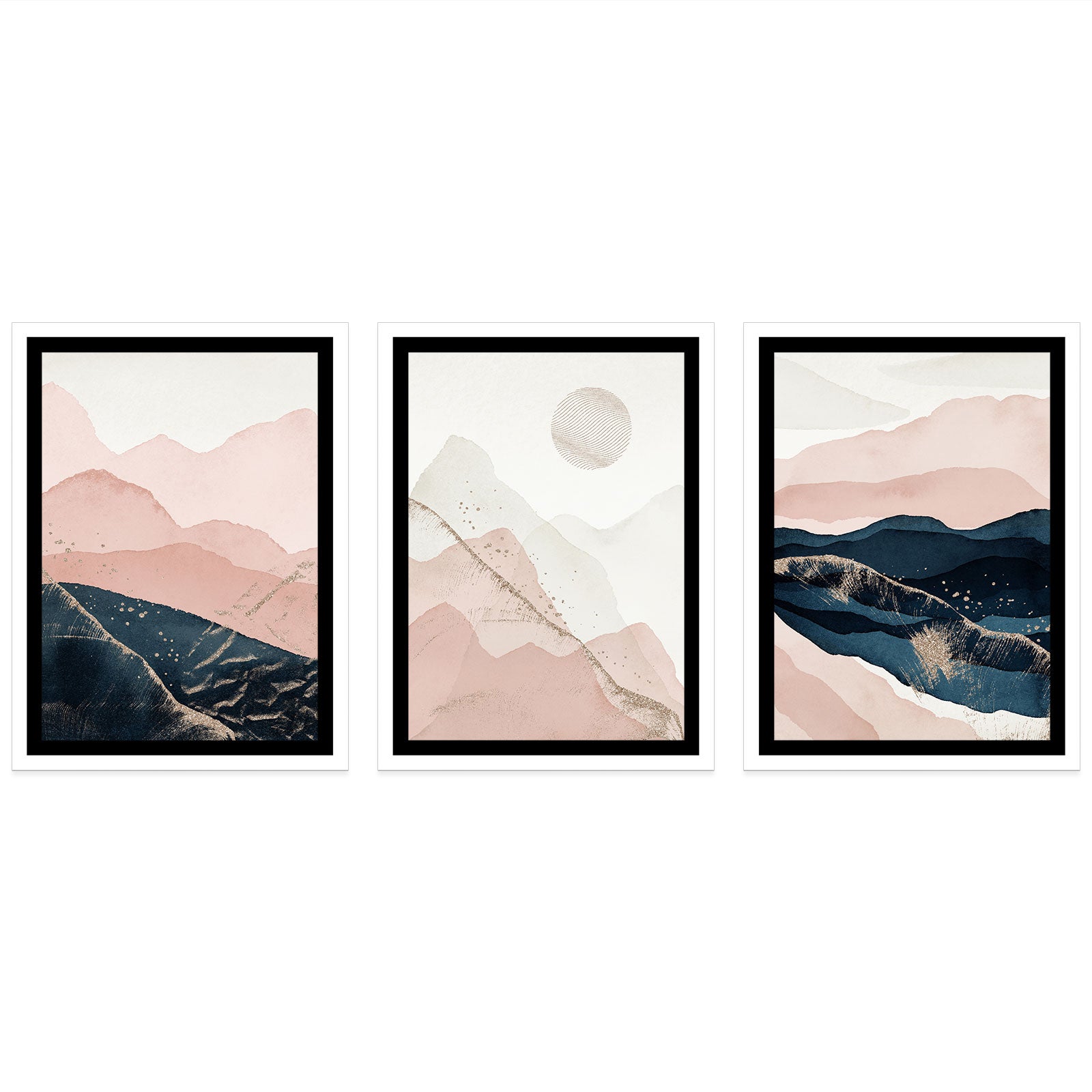 Lot de 3 Affiches / Posters Triptyque - Paysages Boho 3617689991511 - Bordure Noire et Blanche - 3 Affiches - 21x29,7 cm (Cadres non fournis) - 4