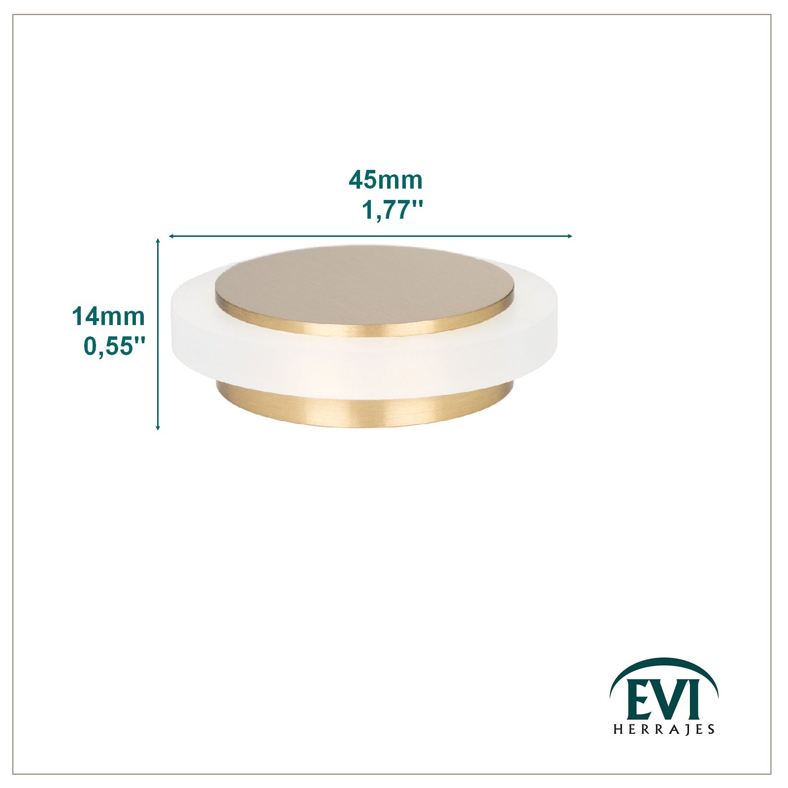 Lot de 2 butées de porte 35 x 12 mm pour sol, laiton satiné avec caoutchouc de protection blanc, adhésif, EVI Herrajes - 4
