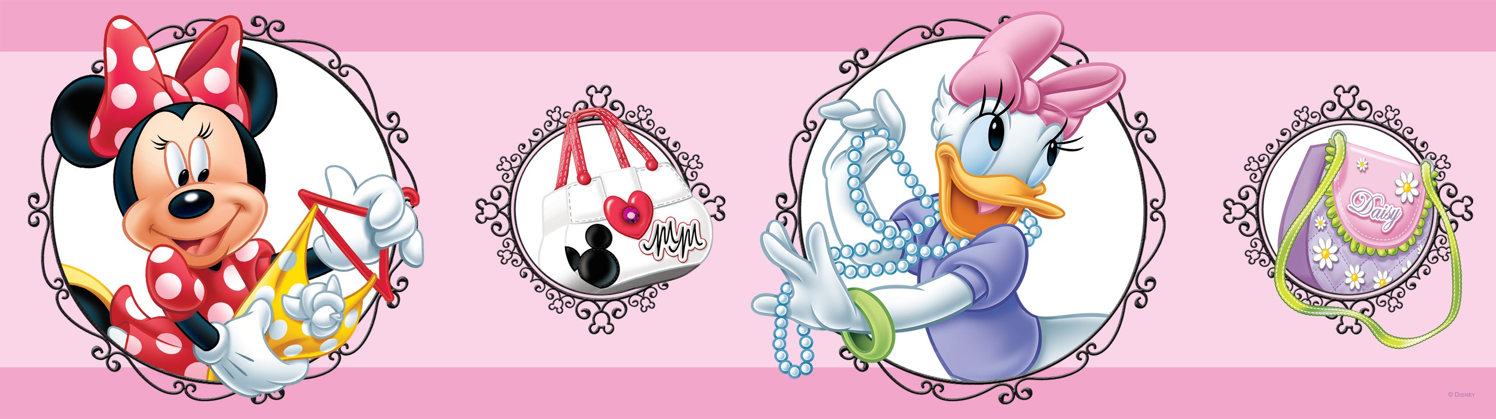 Samoprzylepna granica tapety Myszka Minnie i Kaczka Daisy różowym - 500 x 14 cm - DISNEY