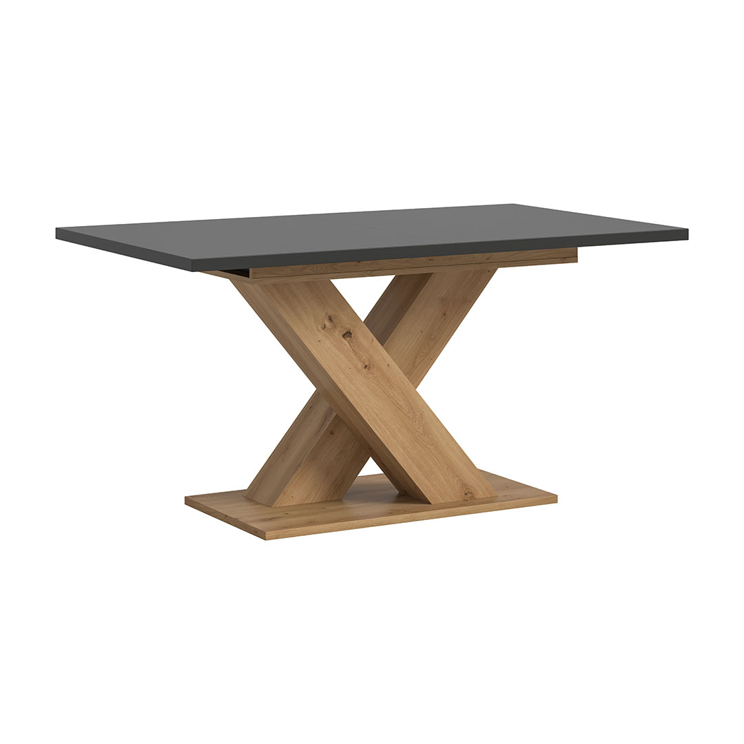 Motion stół do jadalni nogi X 90x150/190 cm z 1 wkładką szary, dąb dekor.