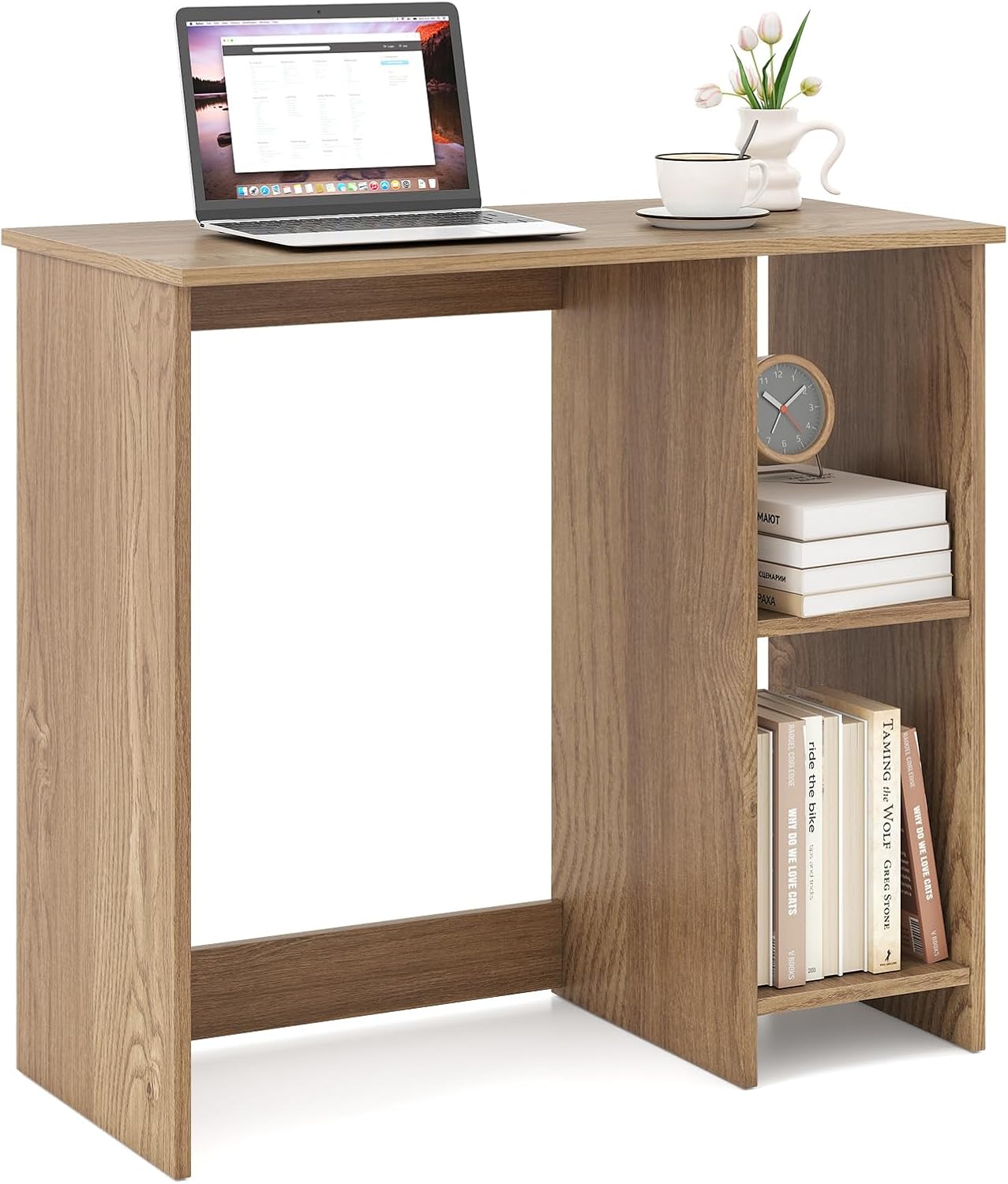 Bureau Ordinateur Compact Blanc 80x40x74cm GYMAX - Poste Travail 2 Étagères Gain De Place