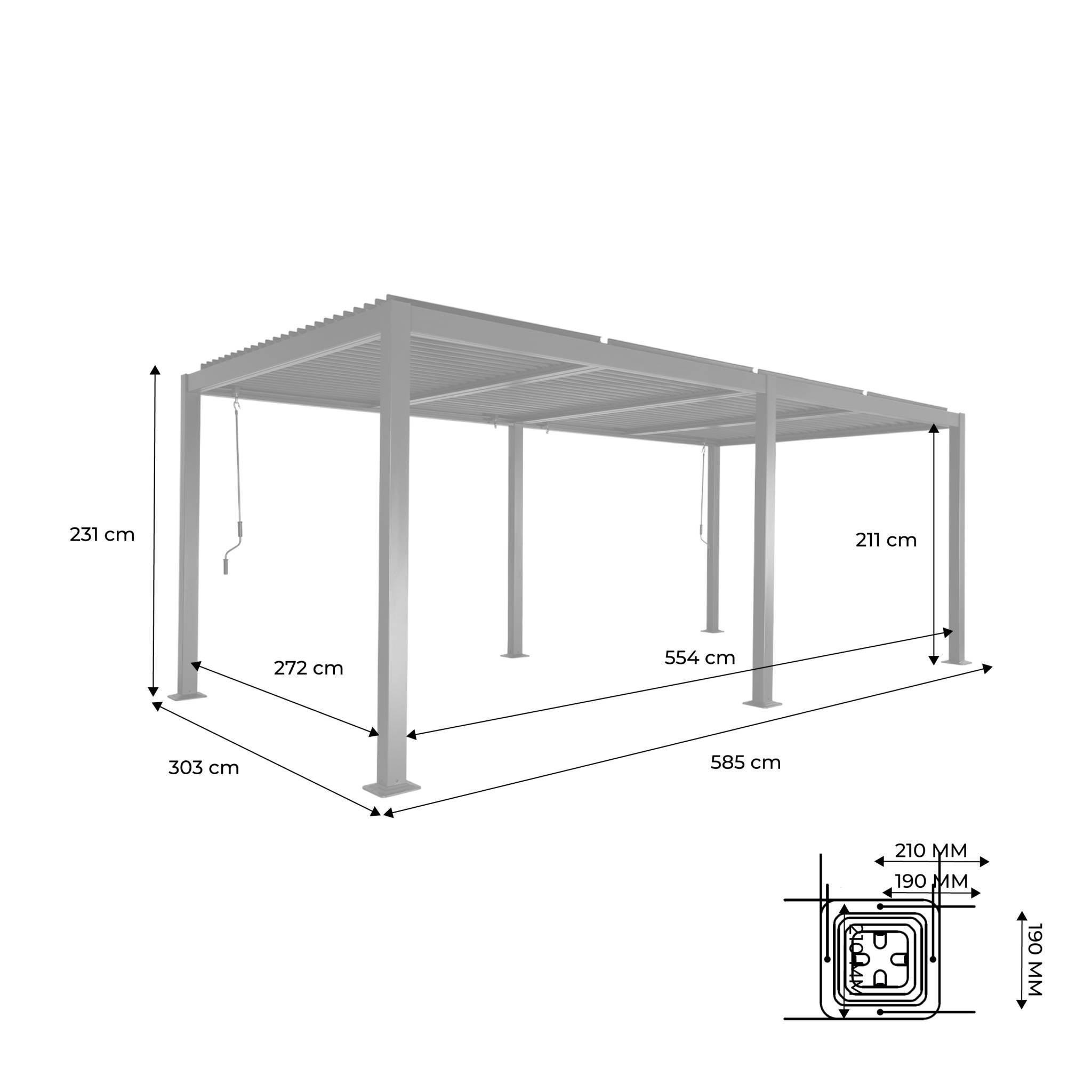Pérgola bioclimática alumínio e aço lâminas orientáveis 3x6m Palace, Palace 3x6m, Branco, 574x292x231 cm - 7
