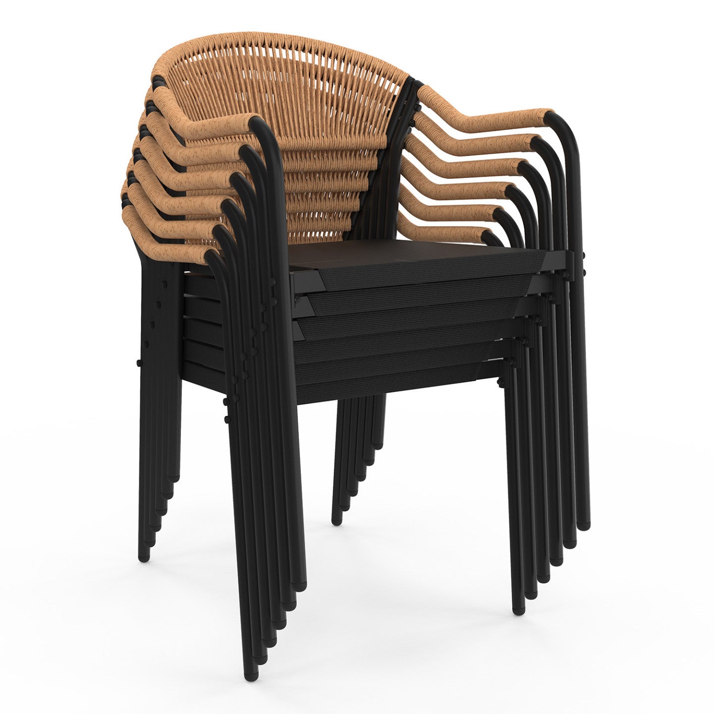 Salon de jardin MADEIRA table 150 cm et 6 chaises cordage et textilène noir et rotin clair - 5