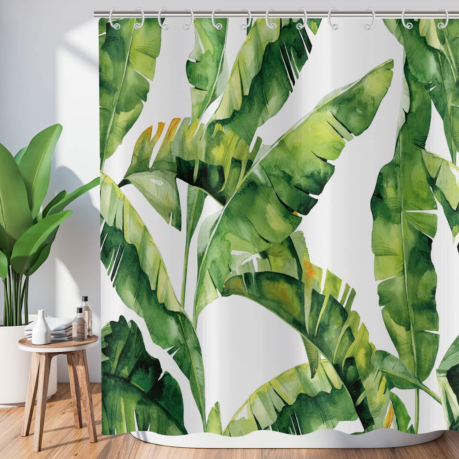 Tenda da doccia verde 150x180 cm con foglie, tenda da doccia con pianta botanica tropicale con foglie di eucalipto, tenda da vasca astratta in stile b | Leroy Merlin