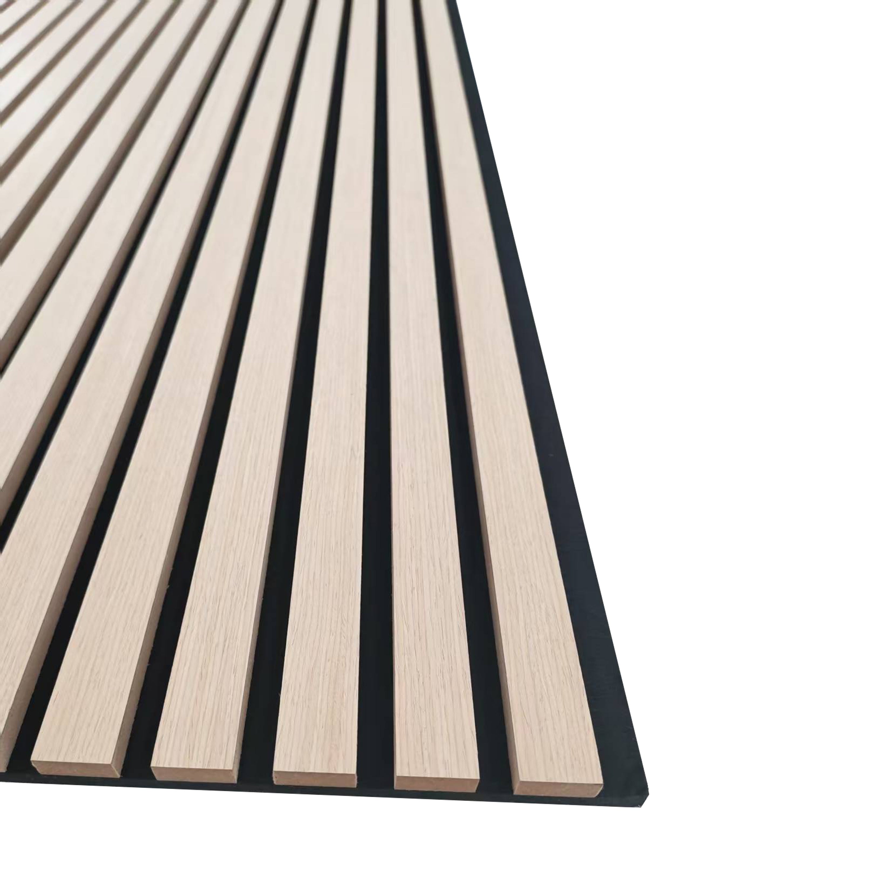 Lot de 3 panneaux muraux acoustiques décoratifs en bois MDF 260 x 30 cm, finition chêne blanc, excellente isolation acoustique, installation simple - 5