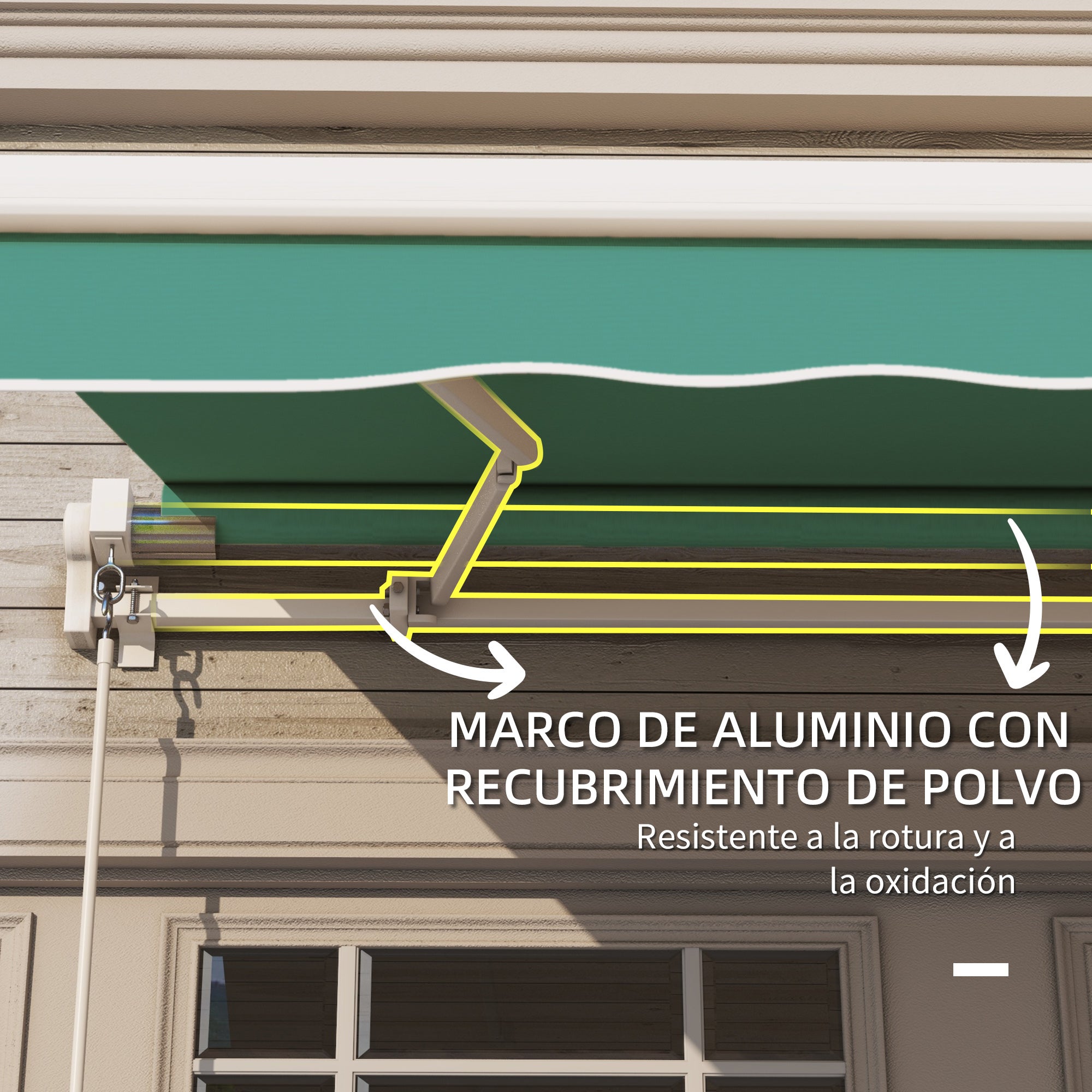 Toldo Manual Retrátil Outsunny em Poliéster e Alumínio Verde 295x245x151,5 cm - 6
